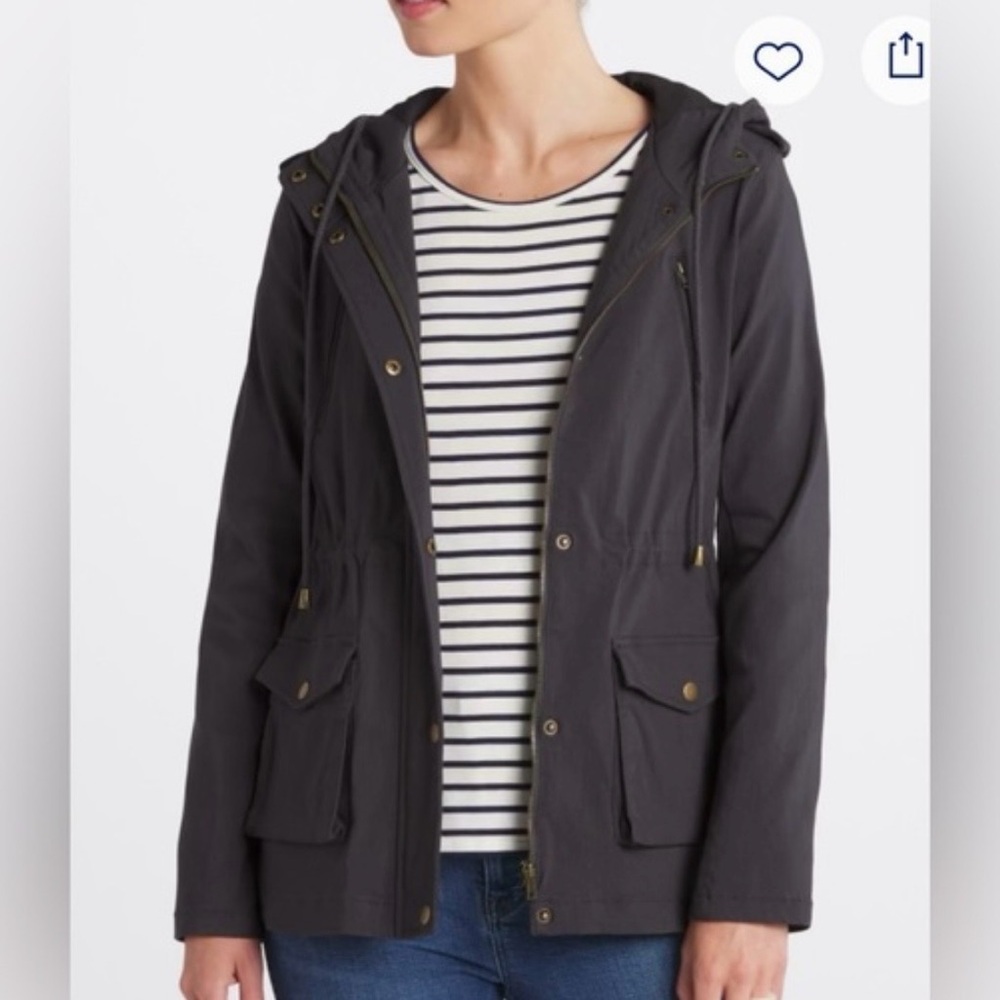 Eden Society Holly Contrast Hooded Cargo Utility Jacket Large Charcoal Gray